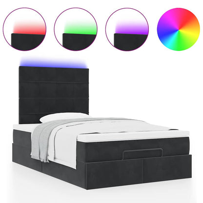 Ottoman-Bett mit Matratzen & LEDs Schwarz 120x200 cm Samt