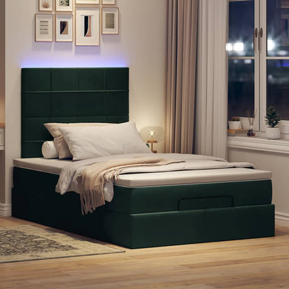 Ottoman-Bett mit Matratzen & LEDs Dunkelgrün 120x200 cm Samt