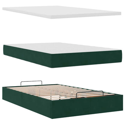 vidaXL Ottoman-Bett mit Matratzen & LEDs Dunkelgrün 120x200 cm Samt