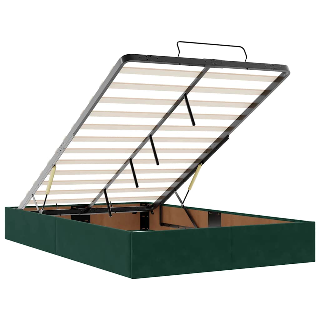 Ottoman-Bett mit Matratzen & LEDs Dunkelgrün 120x200 cm Samt