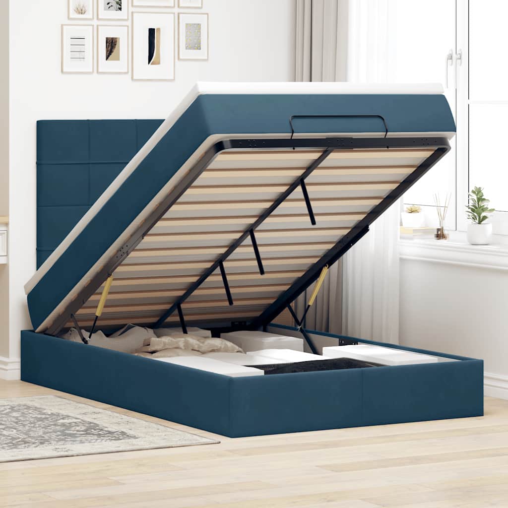vidaXL Lit coffre avec matelas et LED Bleu foncé 120x200 cm Velours