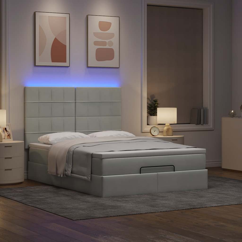 vidaXL Lit ottoman avec matelas et LED Gris clair 140x190 cm Velours