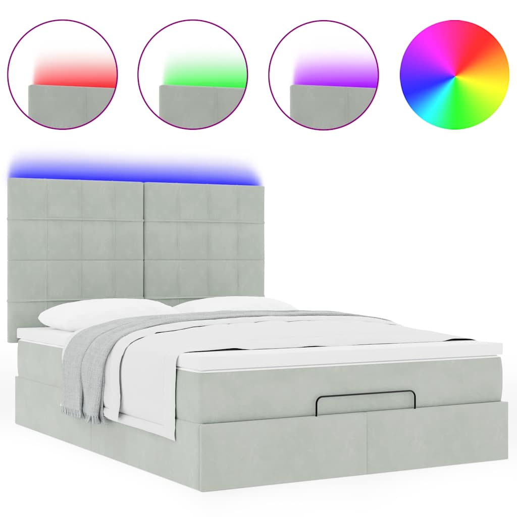 vidaXL Lit ottoman avec matelas et LED Gris clair 140x190 cm Velours