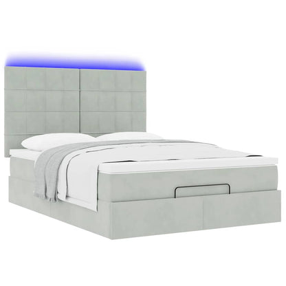 vidaXL Lit ottoman avec matelas et LED Gris clair 140x190 cm Velours