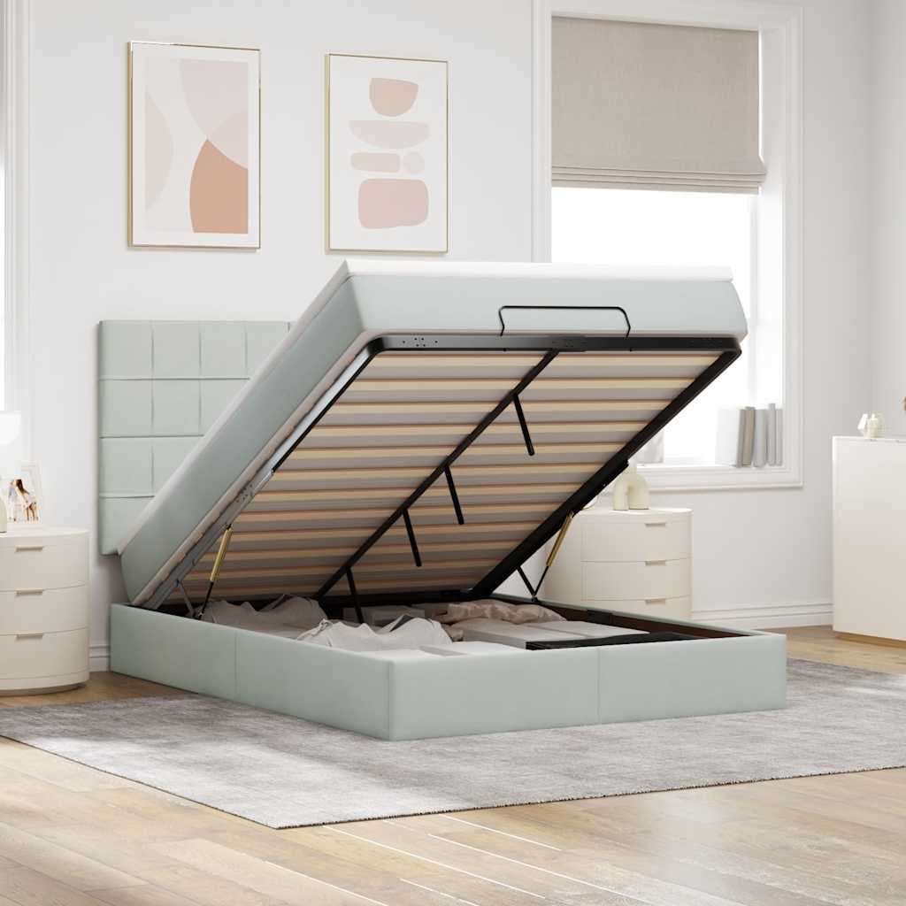 vidaXL Lit ottoman avec matelas et LED Gris clair 140x190 cm Velours