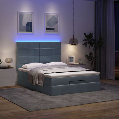 vidaXL Ottoman-Bett mit Matratzen & LEDs Dunkelgrau 140x190 cm Samt