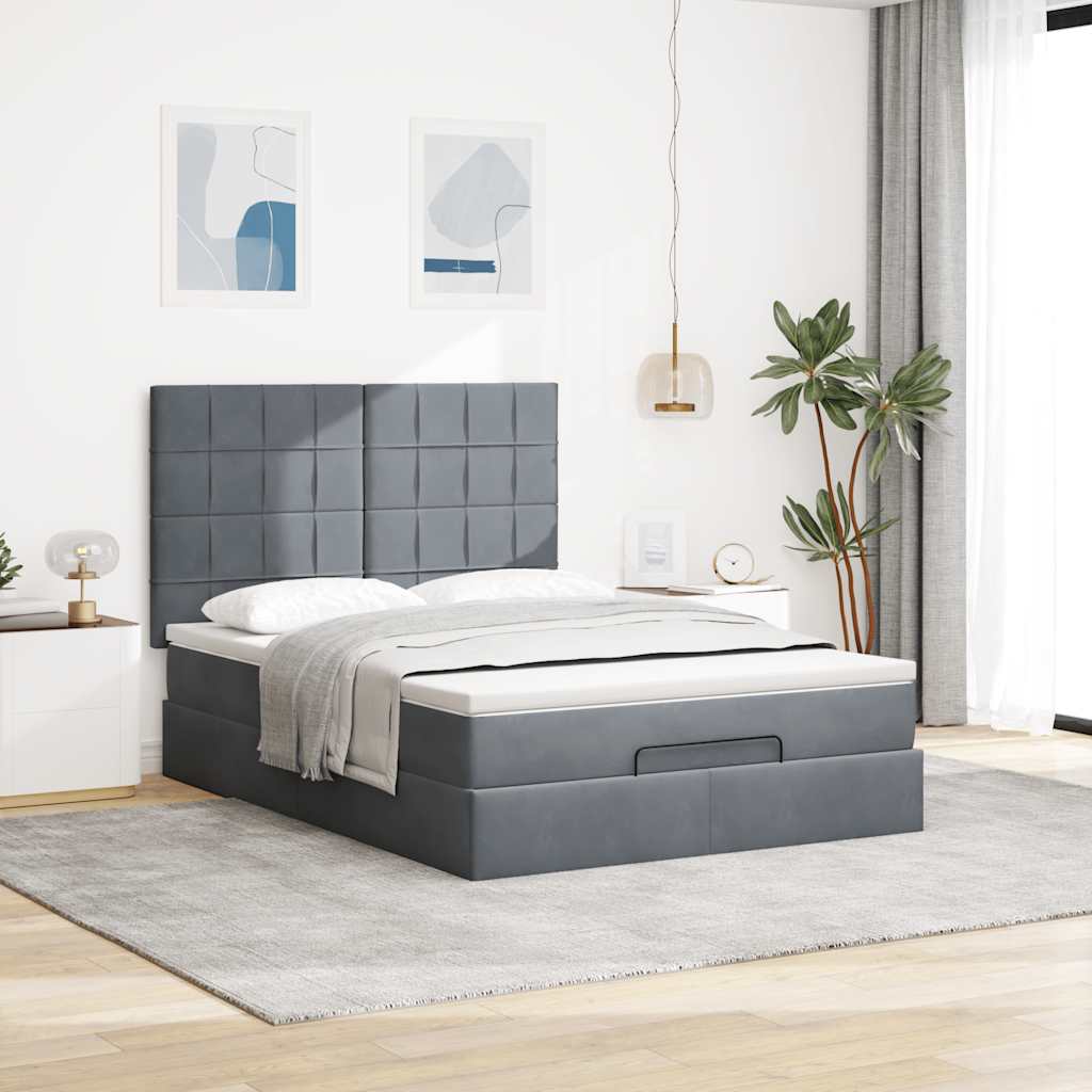 vidaXL Ottoman-Bett mit Matratzen & LEDs Dunkelgrau 140x190 cm Samt
