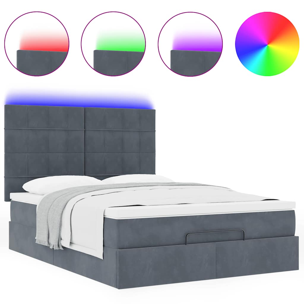 vidaXL Ottoman-Bett mit Matratzen & LEDs Dunkelgrau 140x190 cm Samt