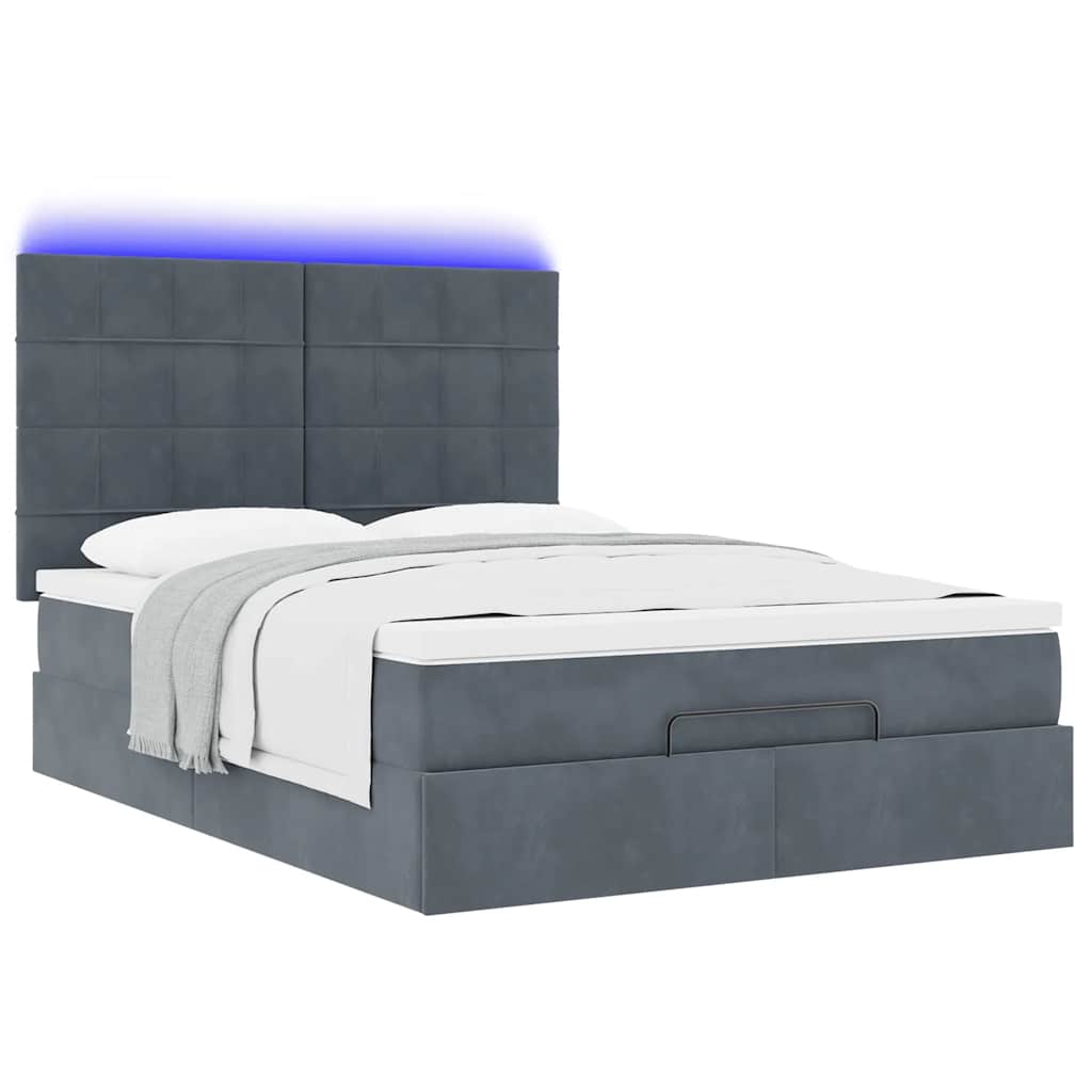 vidaXL Ottoman-Bett mit Matratzen & LEDs Dunkelgrau 140x190 cm Samt
