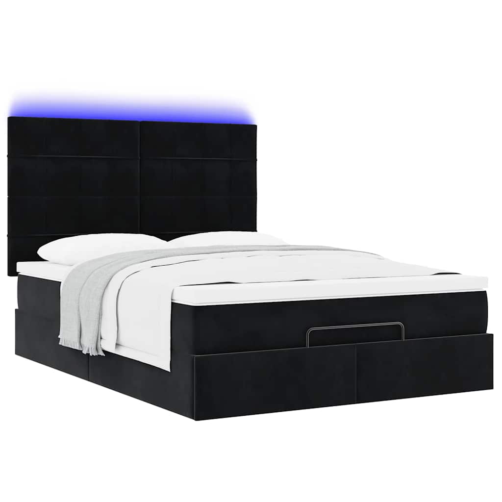 Ottoman-Bett mit Matratzen & LEDs Schwarz 140x190 cm Samt