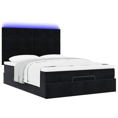 Ottoman-Bett mit Matratzen & LEDs Schwarz 140x190 cm Samt