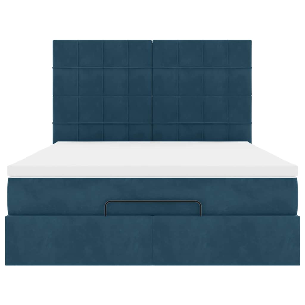 vidaXL Ottoman-Bett mit Matratzen & LEDs Dunkelblau 140x190 cm Samt
