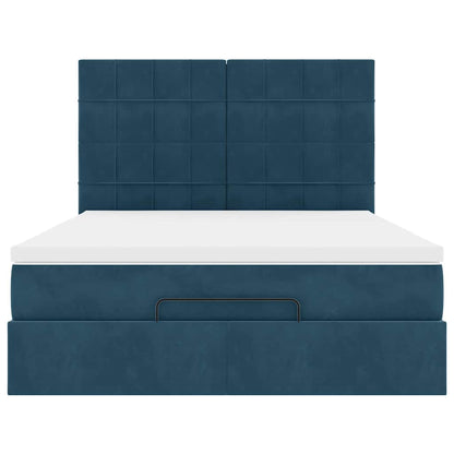 vidaXL Ottoman-Bett mit Matratzen & LEDs Dunkelblau 140x190 cm Samt