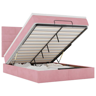 vidaXL Ottoman-Bett mit Matratzen & LEDs Rosa 140x190 cm Samt