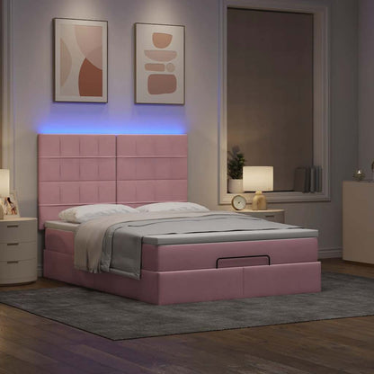 Ottoman-Bett mit Matratzen & LEDs Rosa 140x190 cm Samt