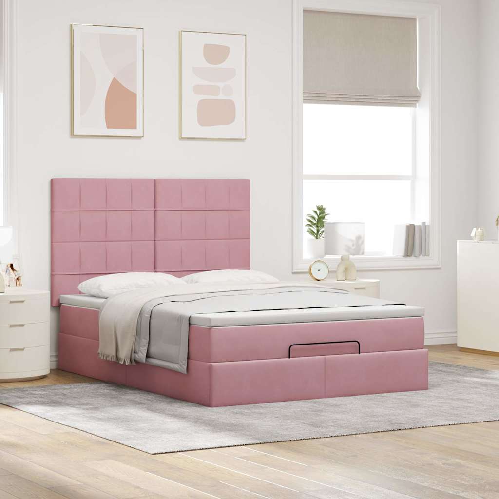 vidaXL Ottoman-Bett mit Matratzen & LEDs Rosa 140x190 cm Samt