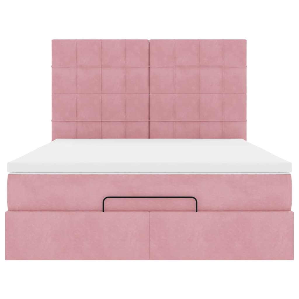 Ottoman-Bett mit Matratzen & LEDs Rosa 140x190 cm Samt