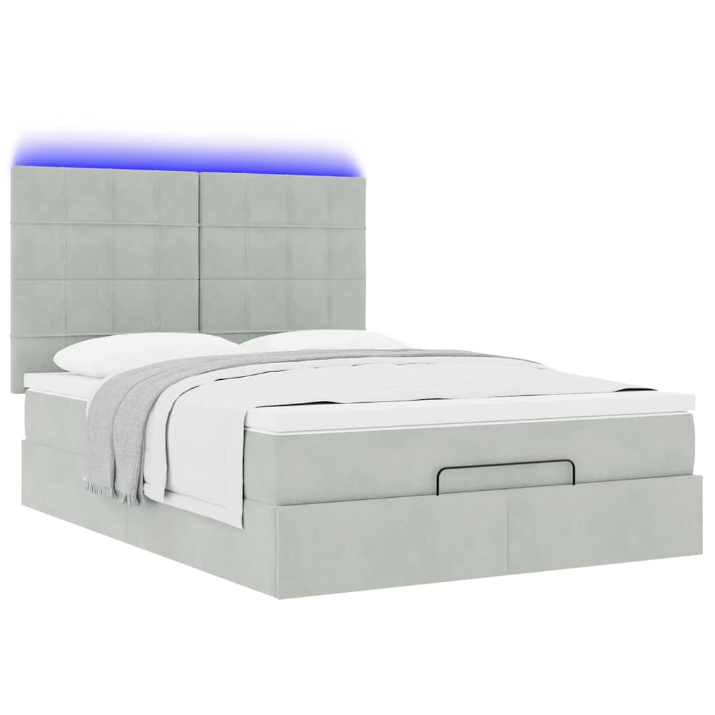 vidaXL Ottoman-Bett mit Matratzen & LEDs Hellgrau 140x200 cm Samt