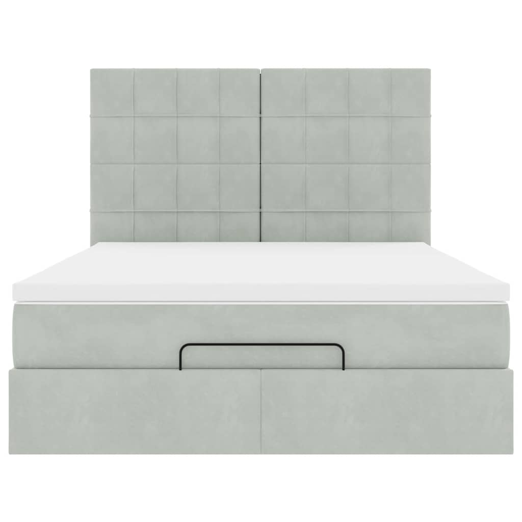 vidaXL Ottoman-Bett mit Matratzen & LEDs Hellgrau 140x200 cm Samt