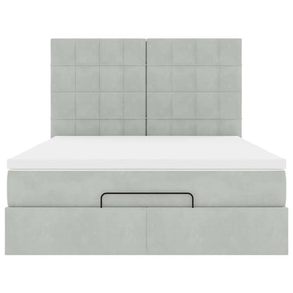 vidaXL Ottoman-Bett mit Matratzen & LEDs Hellgrau 140x200 cm Samt