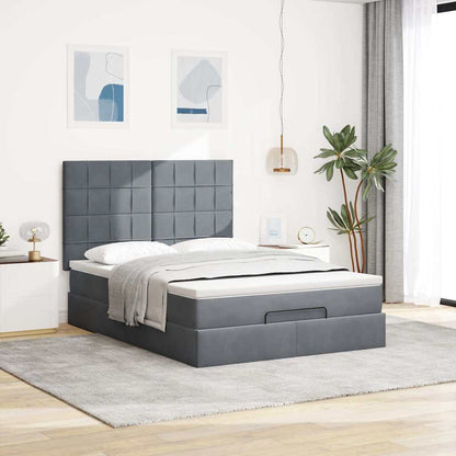 vidaXL Ottoman-Bett mit Matratzen & LEDs Dunkelgrau 140x200 cm Samt