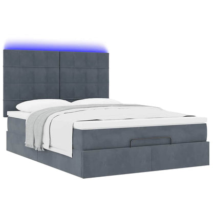 vidaXL Ottoman-Bett mit Matratzen & LEDs Dunkelgrau 140x200 cm Samt