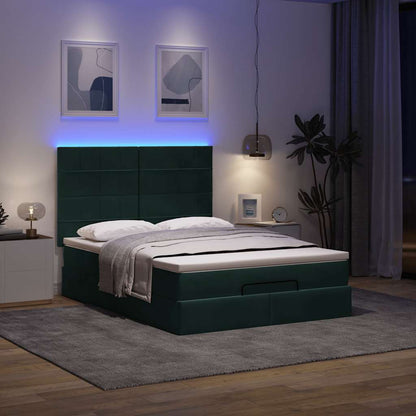 vidaXL Ottoman-Bett mit Matratzen & LEDs Dunkelgrün 140x200 cm Samt