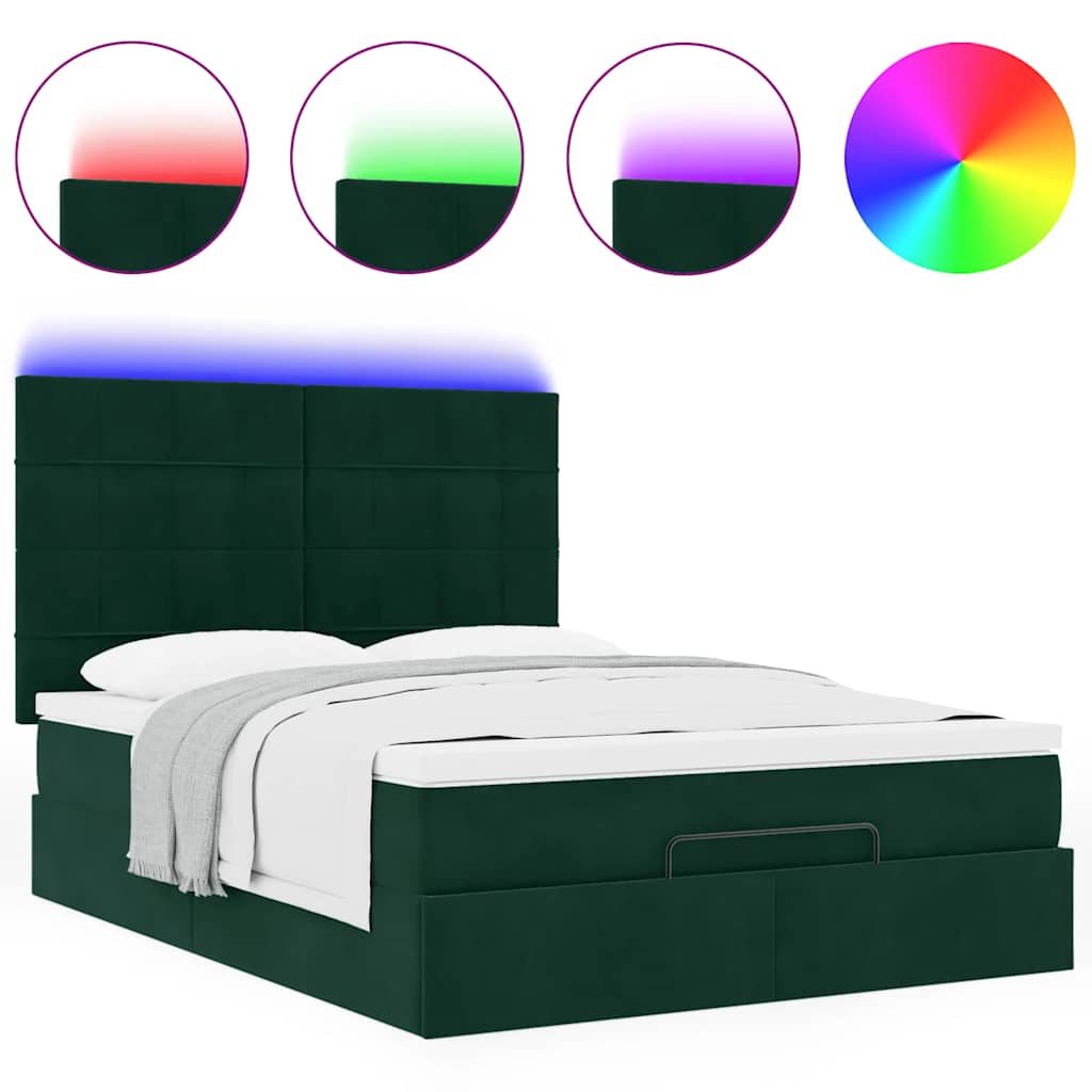 vidaXL Ottoman-Bett mit Matratzen & LEDs Dunkelgrün 140x200 cm Samt