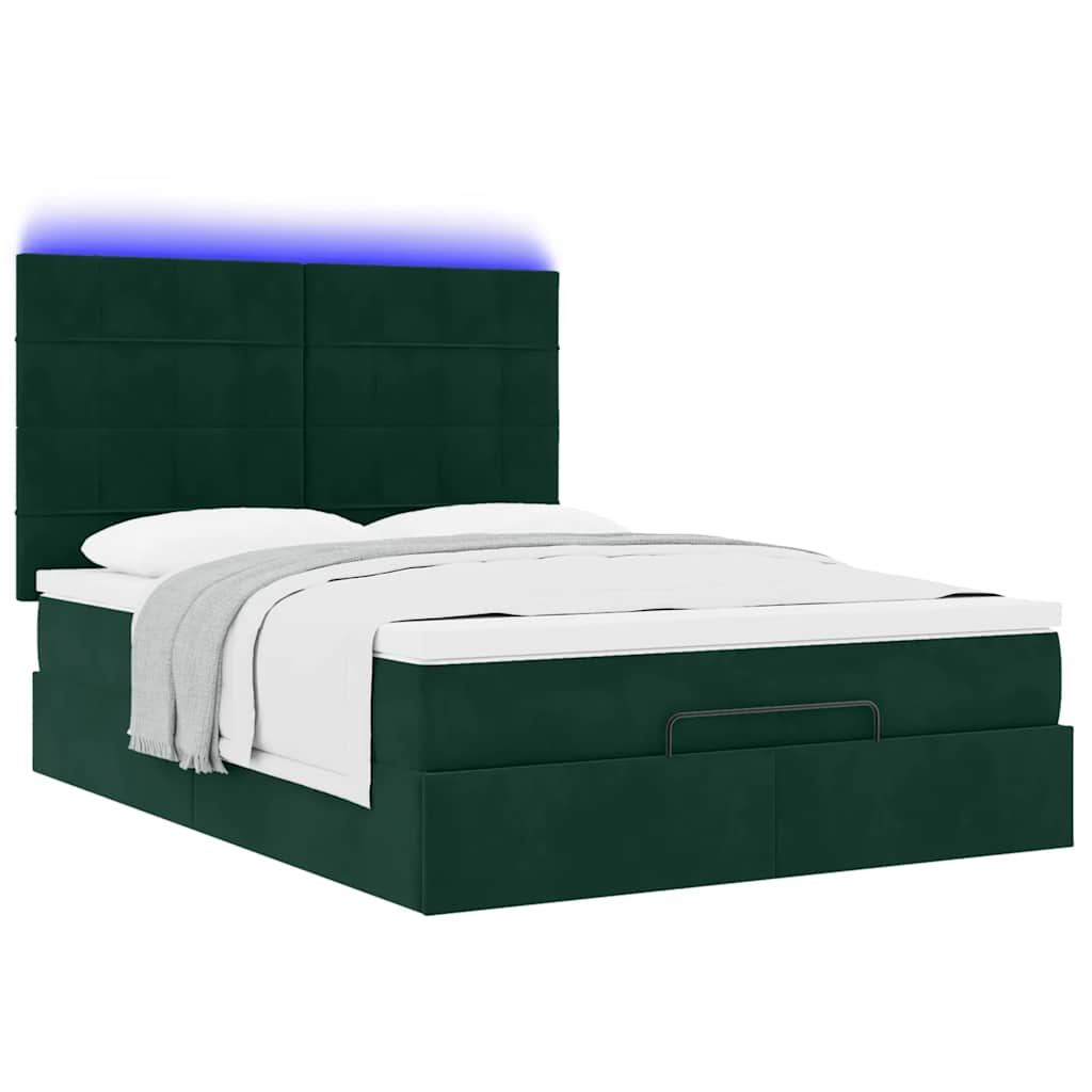 vidaXL Ottoman-Bett mit Matratzen & LEDs Dunkelgrün 140x200 cm Samt