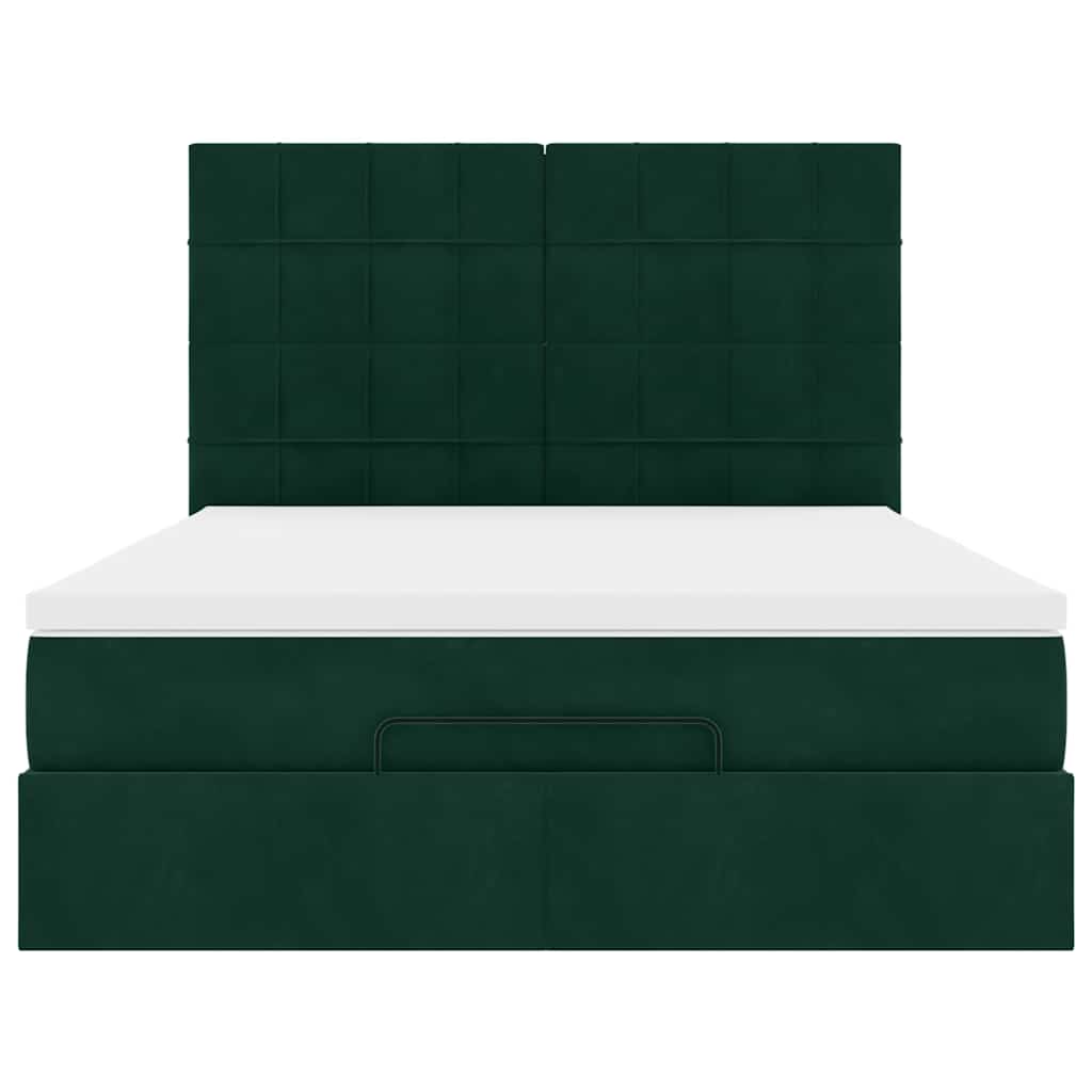 vidaXL Ottoman-Bett mit Matratzen & LEDs Dunkelgrün 140x200 cm Samt
