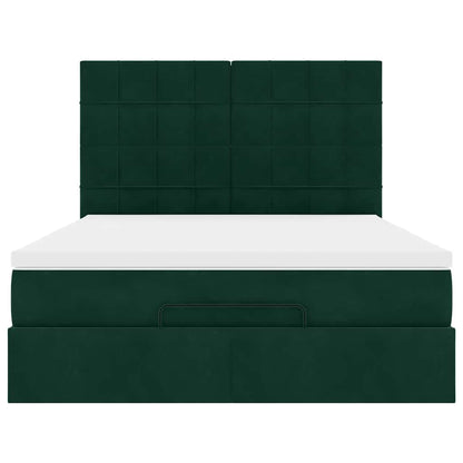 vidaXL Ottoman-Bett mit Matratzen & LEDs Dunkelgrün 140x200 cm Samt
