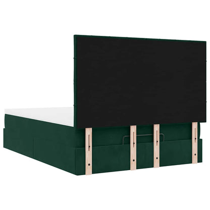 vidaXL Ottoman-Bett mit Matratzen & LEDs Dunkelgrün 140x200 cm Samt