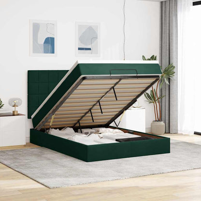 vidaXL Ottoman-Bett mit Matratzen & LEDs Dunkelgrün 140x200 cm Samt
