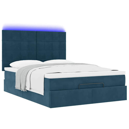Ottoman-Bett mit Matratzen & LEDs Dunkelblau 140x200 cm Samt
