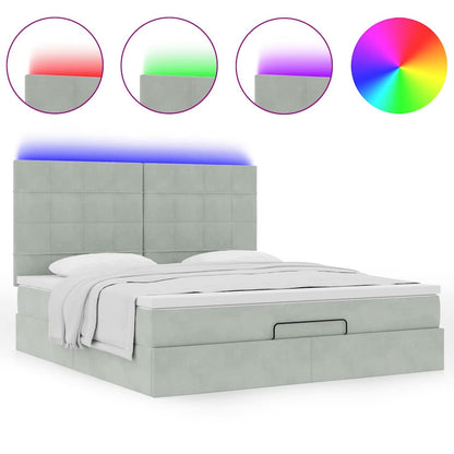 Ottoman-Bett mit Matratzen & LEDs Hellgrau 160x200 cm Samt