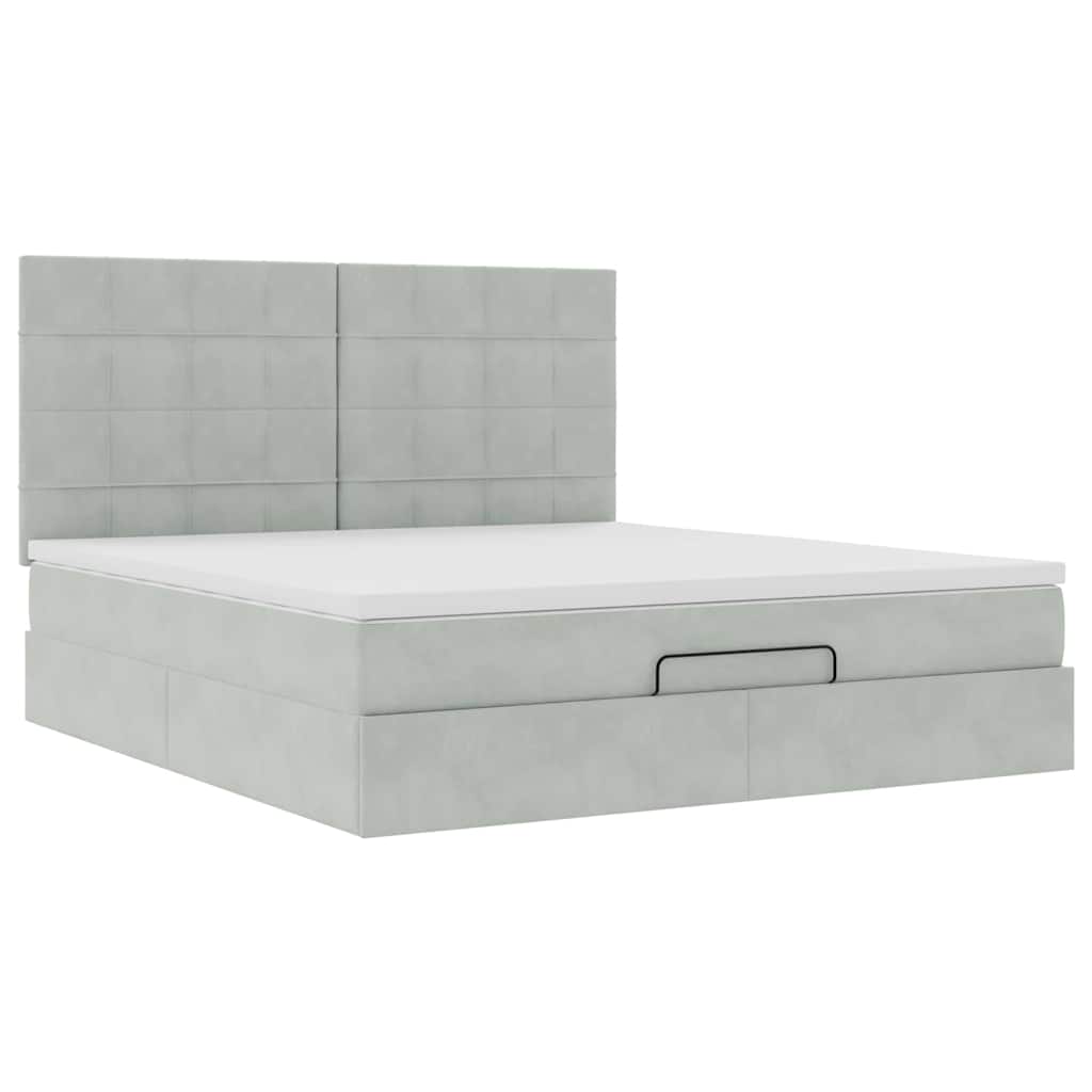 Ottoman-Bett mit Matratzen & LEDs Hellgrau 160x200 cm Samt