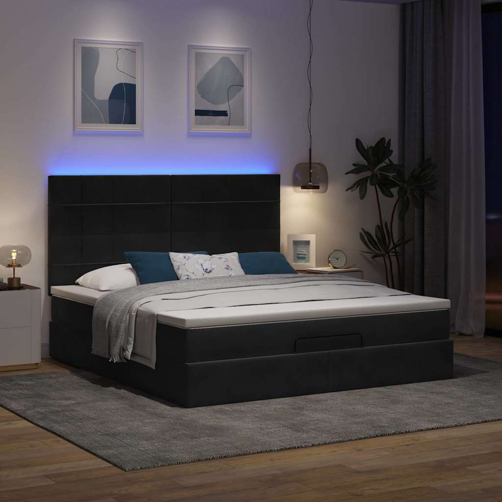 Ottoman-Bett mit Matratzen & LEDs Schwarz 160x200 cm Samt