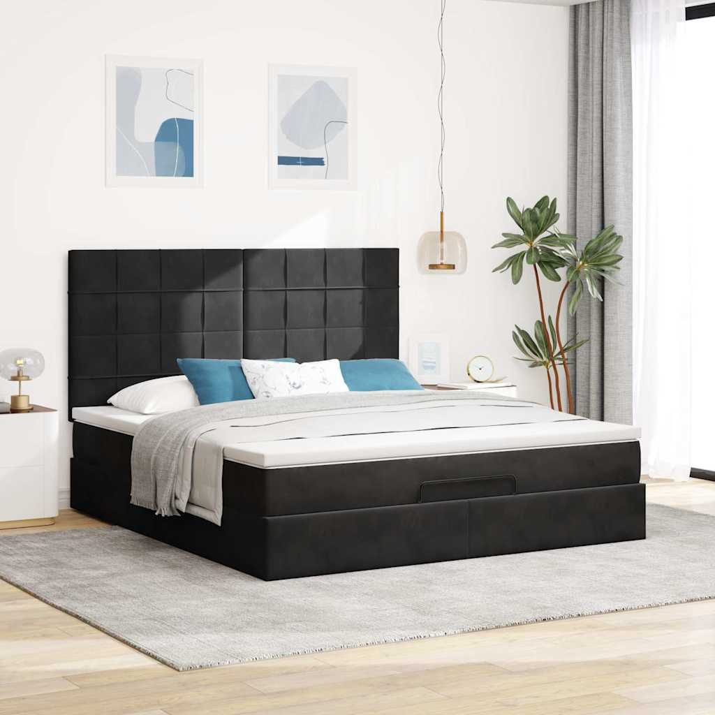 vidaXL Ottoman-Bett mit Matratzen & LEDs Schwarz 160x200 cm Samt