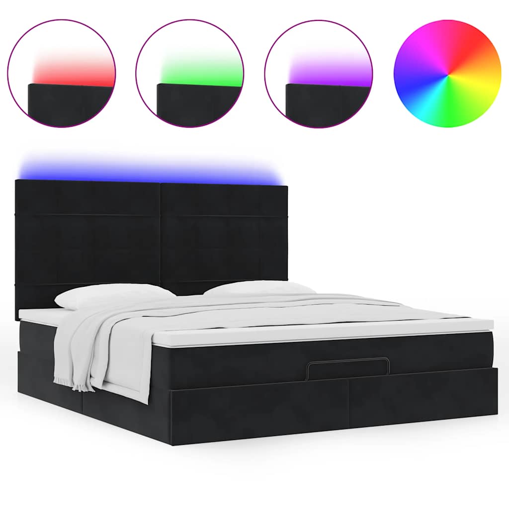 Ottoman-Bett mit Matratzen & LEDs Schwarz 160x200 cm Samt
