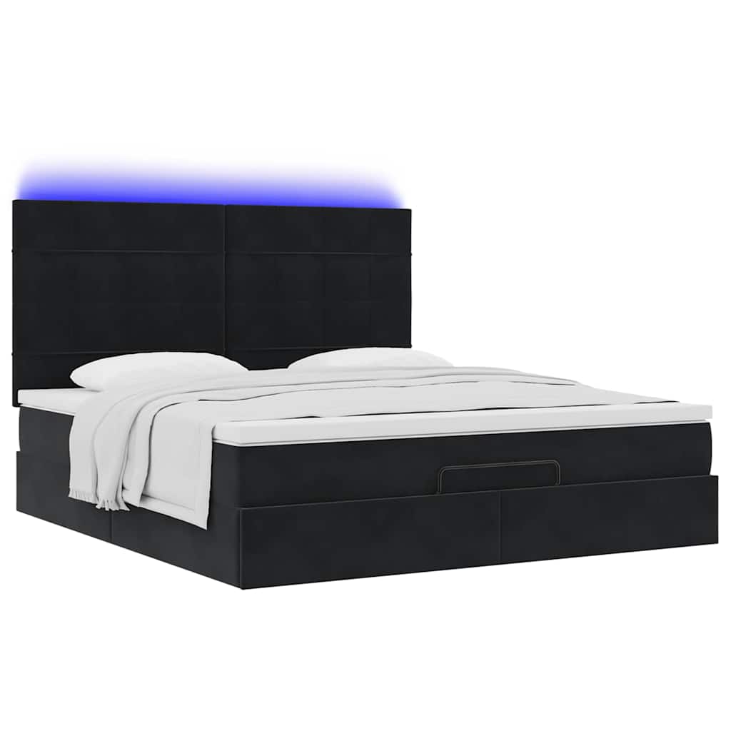 Ottoman-Bett mit Matratzen & LEDs Schwarz 160x200 cm Samt