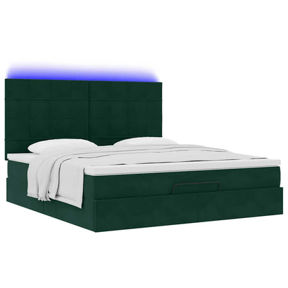 vidaXL Ottoman-Bett mit Matratzen & LEDs Dunkelgrün 160x200 cm Samt
