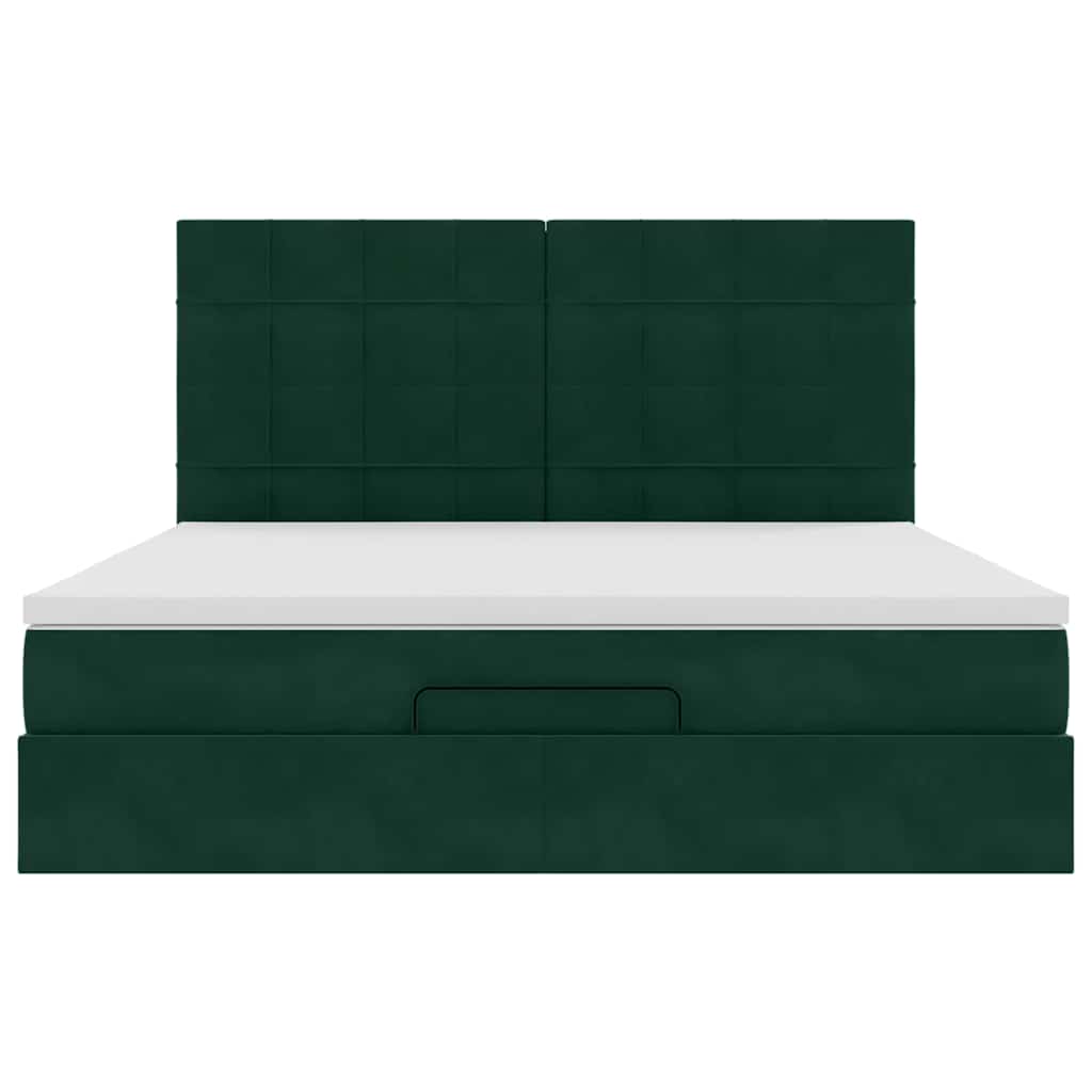 vidaXL Ottoman-Bett mit Matratzen & LEDs Dunkelgrün 160x200 cm Samt