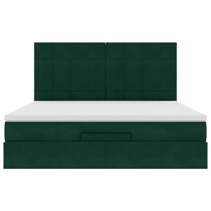 vidaXL Ottoman-Bett mit Matratzen & LEDs Dunkelgrün 160x200 cm Samt