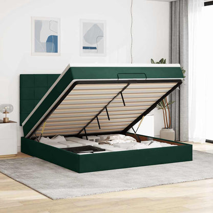 vidaXL Ottoman-Bett mit Matratzen & LEDs Dunkelgrün 160x200 cm Samt