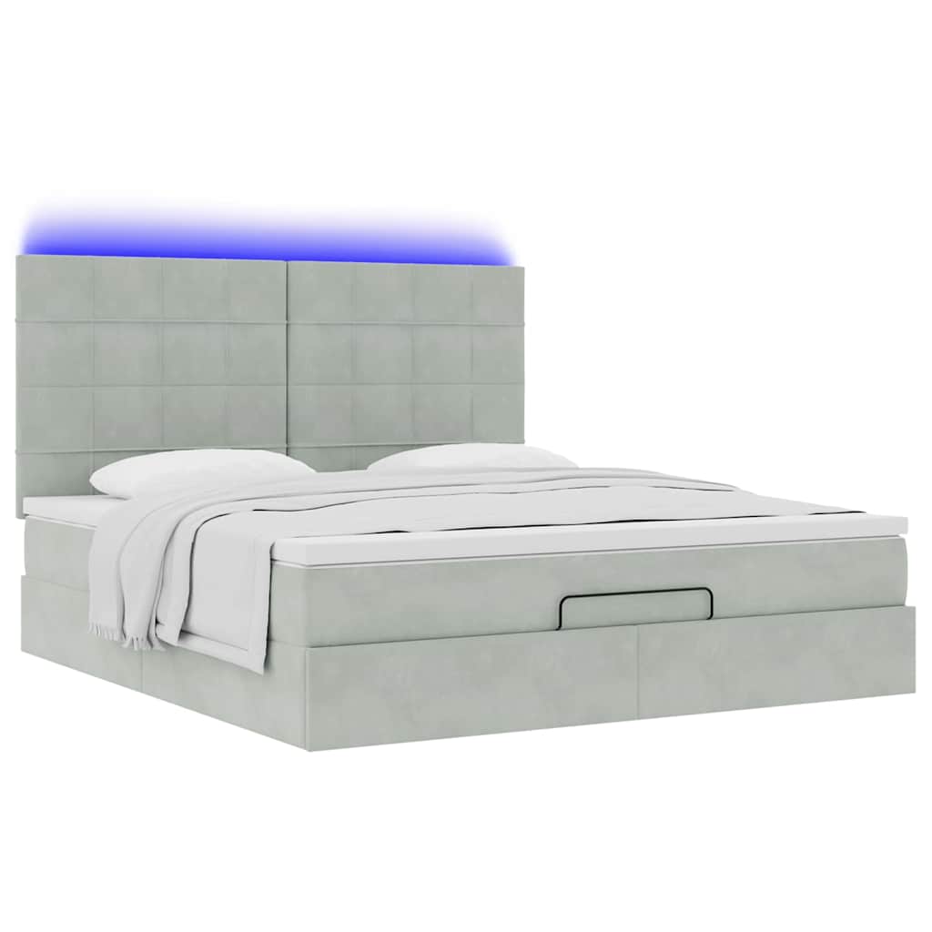 Ottoman-Bett mit Matratzen & LEDs Hellgrau 180x200 cm Samt