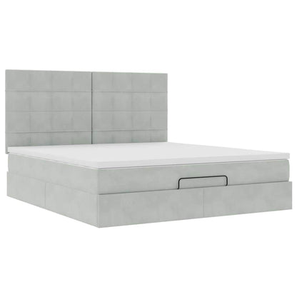 Ottoman-Bett mit Matratzen & LEDs Hellgrau 180x200 cm Samt