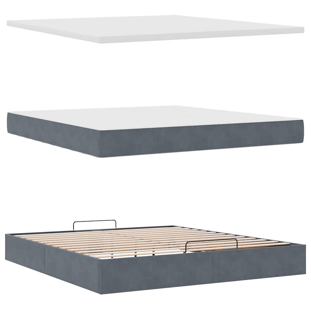 vidaXL Ottoman-Bett mit Matratzen & LEDs Dunkelgrau 180x200 cm Samt