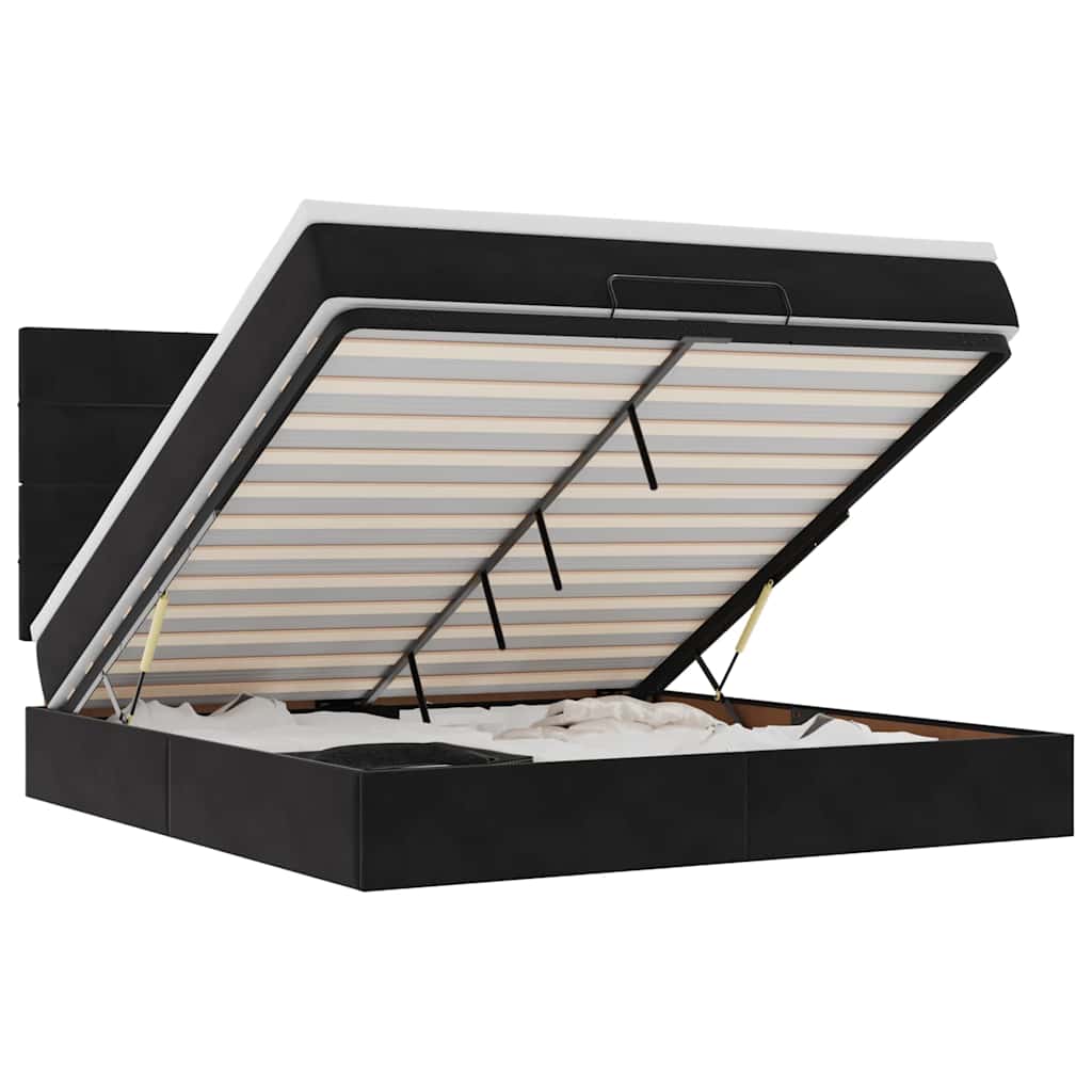 Ottoman-Bett mit Matratzen & LEDs Schwarz 180x200 cm Samt