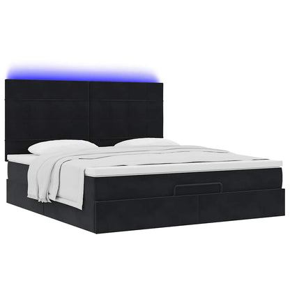 Ottoman-Bett mit Matratzen & LEDs Schwarz 180x200 cm Samt