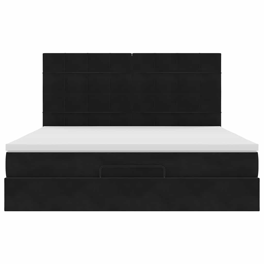 Ottoman-Bett mit Matratzen & LEDs Schwarz 180x200 cm Samt